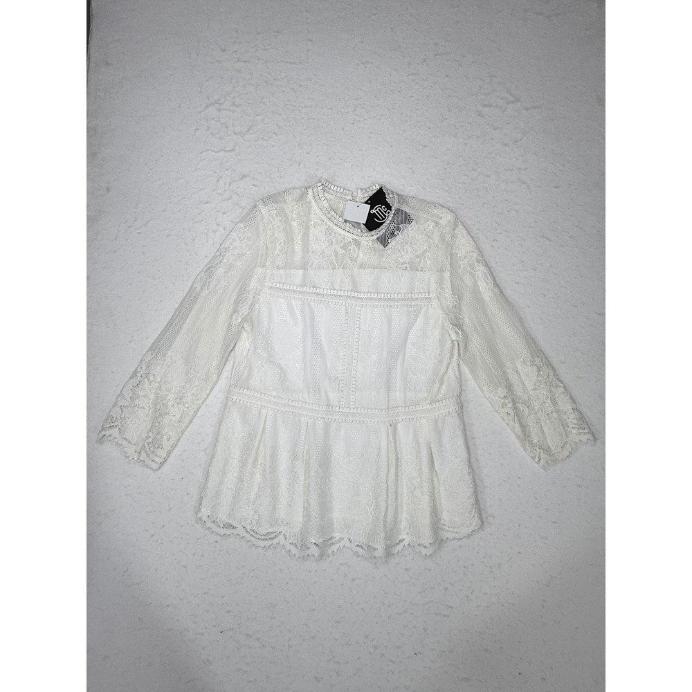 Miss Chievous White Floral Lace Peplum Top Mock Neck Blouse Size M NEW